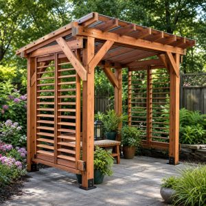 Compact Shade House With Removable Lath Panels