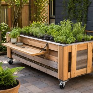 Rolling Raised Herb Bed With a Fold-Down Work Shelf