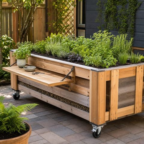 Rolling Raised Herb Bed With a Fold-Down Work Shelf