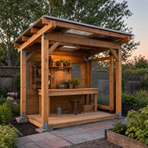 Cedar Garden Classroom Shelter With a Work Counter