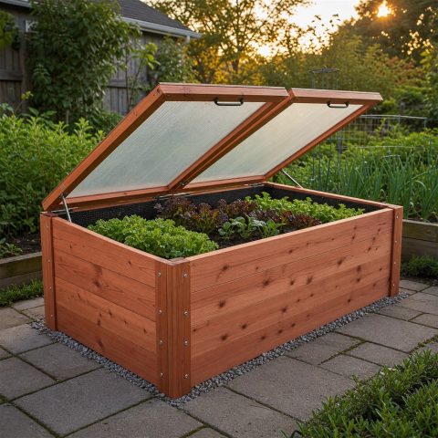 Cold-Frame Raised Bed With Twin Hinged Polycarbonate Lids