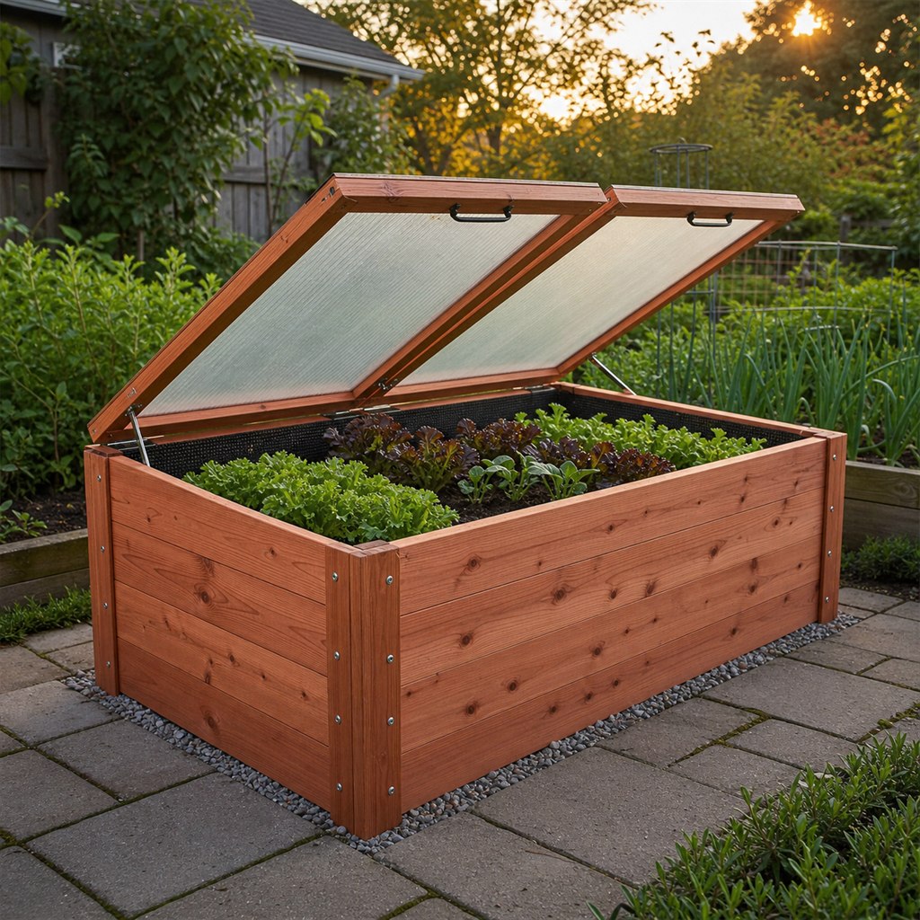 Cold-Frame Raised Bed With Twin Hinged Polycarbonate Lids