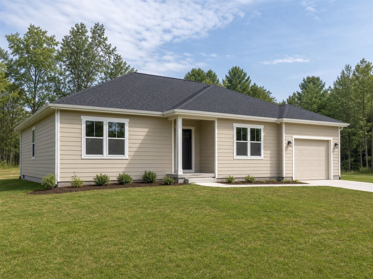 Oakview Ranch 1750, a conceptual 1750-square-foot single-story family ranch with a $315,000 construction target