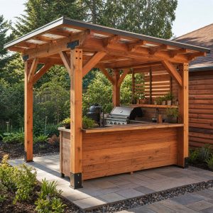 Timber Outdoor Kitchen Shelter With a Service Counter