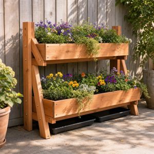 Two-Tier Cedar Trough Planter for Herbs and Flowers