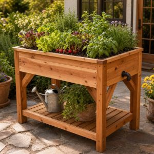 Elevated Cedar Salad Table Planter With a Shallow Growing Bed