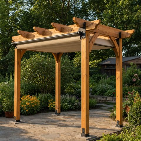 Freestanding Garden Awning With Retractable Fabric