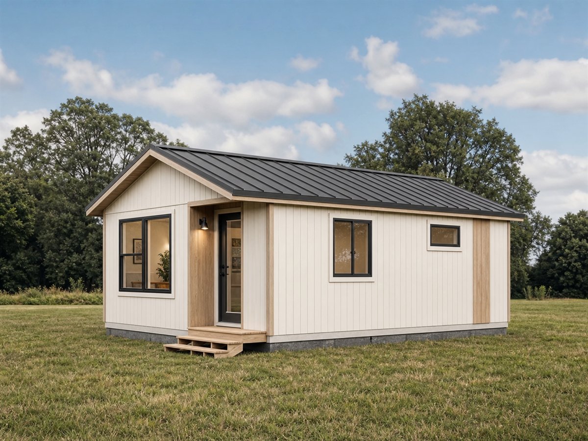 Studio Field 453, a conceptual 453-square-foot prefabricated studio cottage with a $52,625 construction target