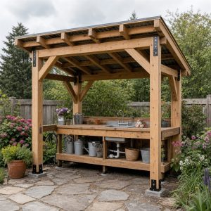 Covered Garden Wash Station With Open Timber Sides