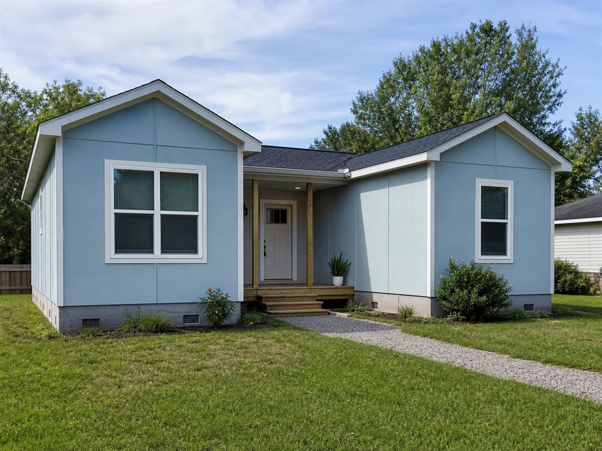 Modular Haven 454, a conceptual 454-square-foot modular one-bedroom cottage with a $53,625 construction target