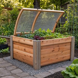 Cedar Raised Bed With a Hinged Pest-Protection Hoop Frame