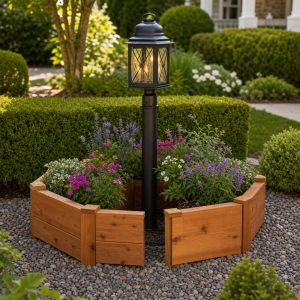 Octagonal Wooden Planter Ring for a Garden Lamppost