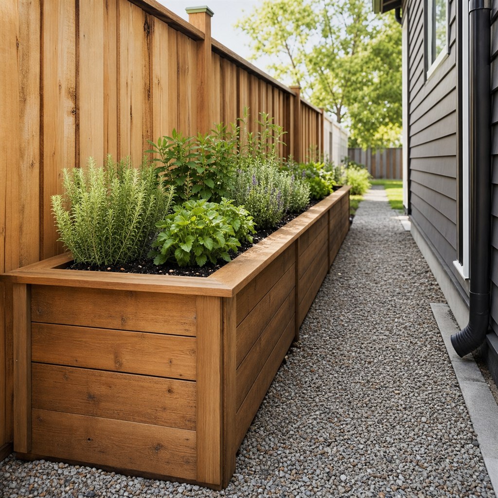 Narrow Side-Yard Planter for Herbs and Greens