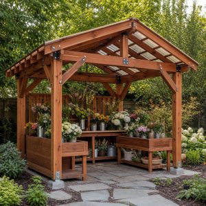 Timber Flower-Market Pavilion With Display Counters