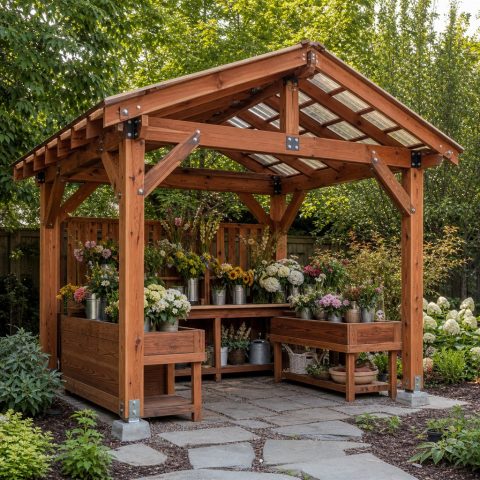 Timber Flower-Market Pavilion With Display Counters