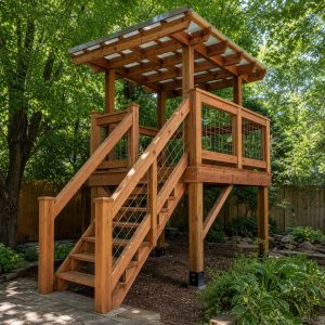 Timber Garden Lookout Platform With Guarded Steps