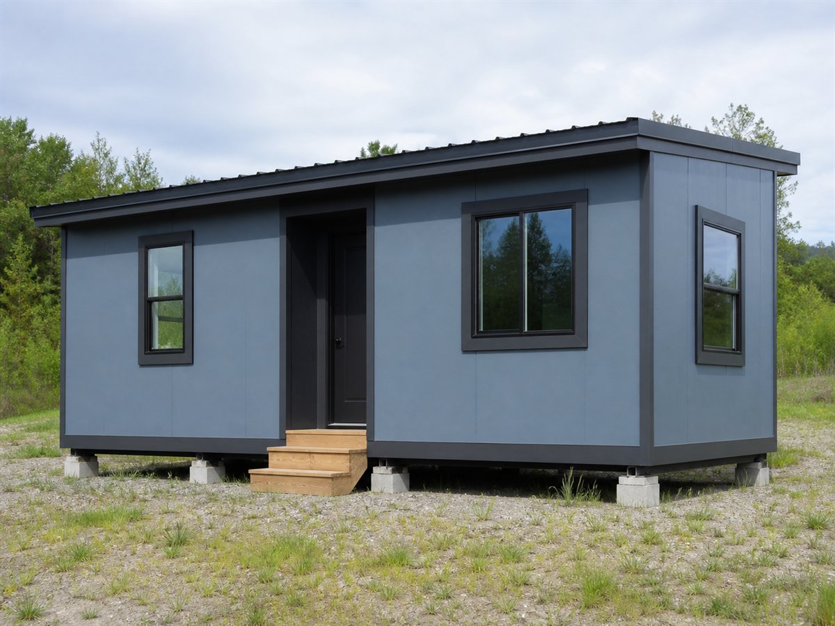 Linehouse 520, a conceptual 520-square-foot modern rectangular modular home with a $70,000 construction target