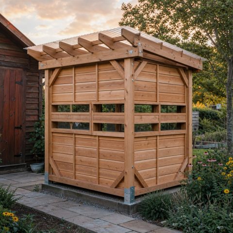 Cedar Birdwatching Hide With Narrow Viewing Openings