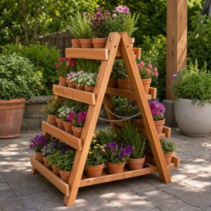 A-Frame Wooden Pot Display With Six Removable Shelves