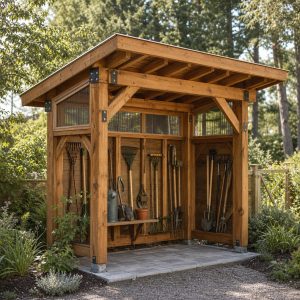 Garden Tool Library Kiosk With a Deep Roof Overhang