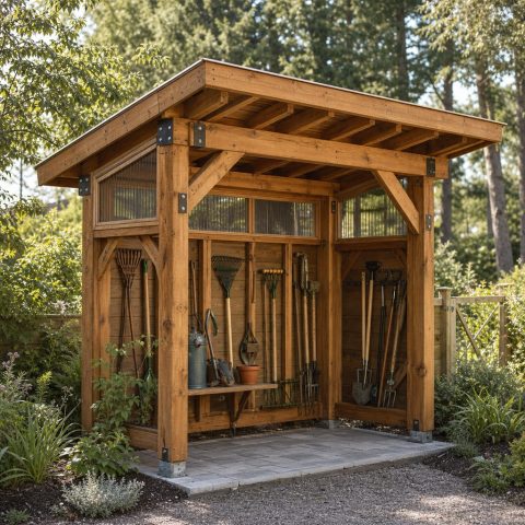 Garden Tool Library Kiosk With a Deep Roof Overhang