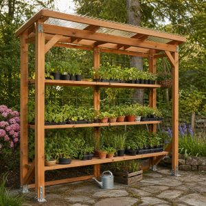 Lean-To Plant Nursery Shelter With Adjustable Shelves