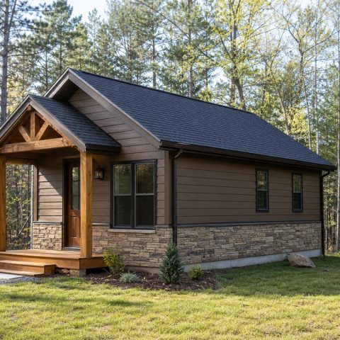$56,625 Essential Cabin-Inspired Bungalow: 458-Sq.-Ft. One-Bedroom Plan