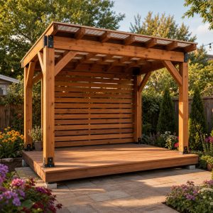 Timber Courtyard Stage With a Slatted Backdrop