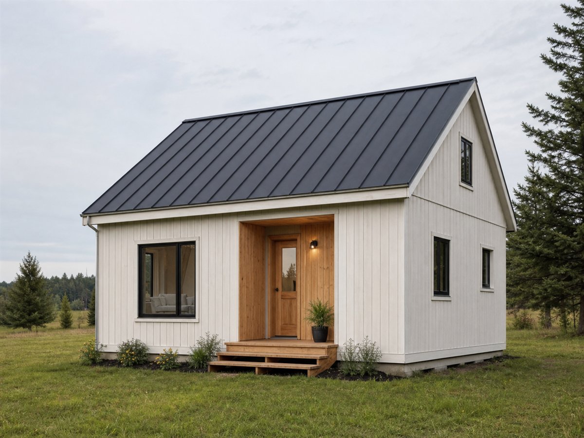 Nordic Nook 459, a conceptual 459-square-foot Scandinavian small cabin with a $57,625 construction target