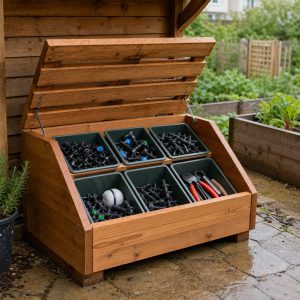 Drip Irrigation Supply Box With Labeled Compartments