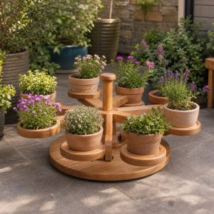 Rotating Wooden Pot Carousel With Eight Small Platforms