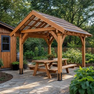 Garden Picnic Shelter With a Cedar Ridge Roof