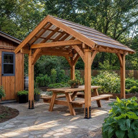 Garden Picnic Shelter With a Cedar Ridge Roof