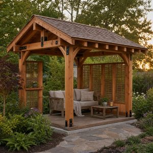 Garden Reading Nook With a Shingled Timber Roof