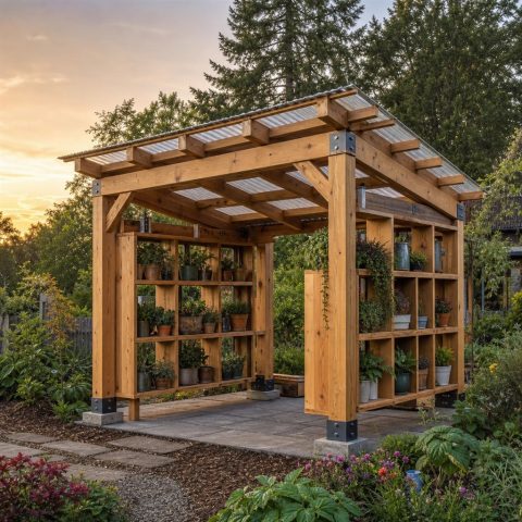 Timber Plant-Exchange Pavilion With Open Cubbies