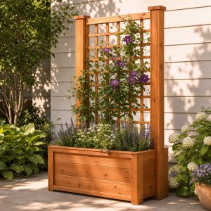 Cedar Planter Box With an Integrated Lattice Trellis