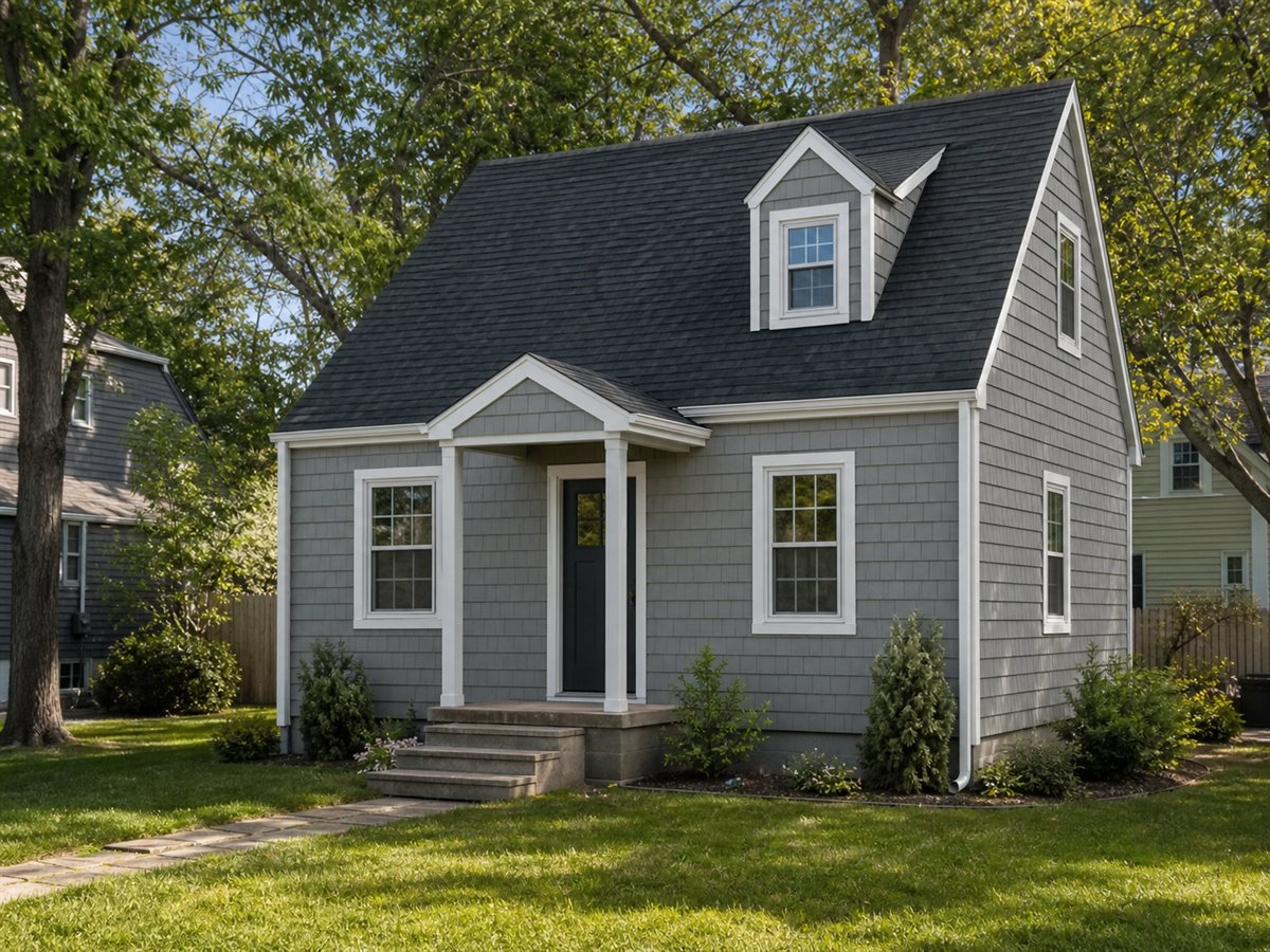 Hearth Cape 493, a conceptual 493-square-foot small Cape cottage with a $60,625 construction target