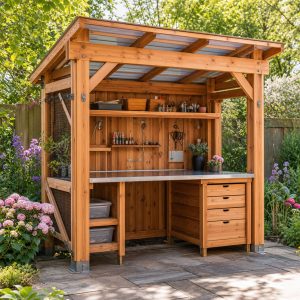 Cedar Outdoor Craft Shelter With Washable Worktops