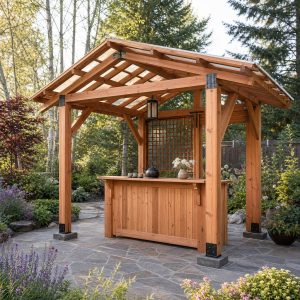 Cedar Tea Pavilion With a Low Serving Counter