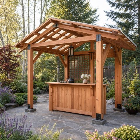 Cedar Tea Pavilion With a Low Serving Counter