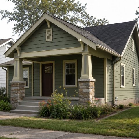 $61,625 Essential Small Craftsman Bungalow: 494-Sq.-Ft. One-Bedroom Plan