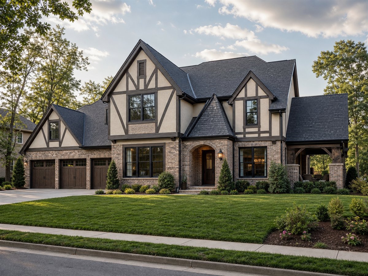 Ashbourne Manor 3220, a conceptual 3220-square-foot Tudor-revival custom home with a $685,000 construction target