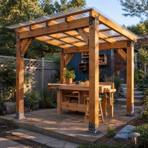 Outdoor Workshop Canopy With a Transparent Roof