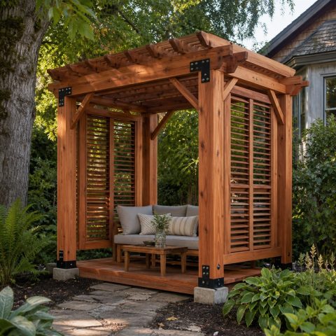 Cedar Courtyard Cabana With Adjustable Louver Panels