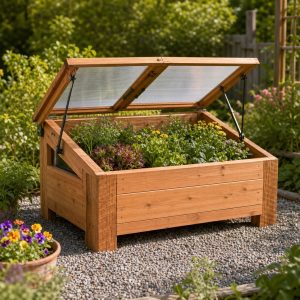 Raised Cedar Planter With a Hinged Cold-Frame Lid