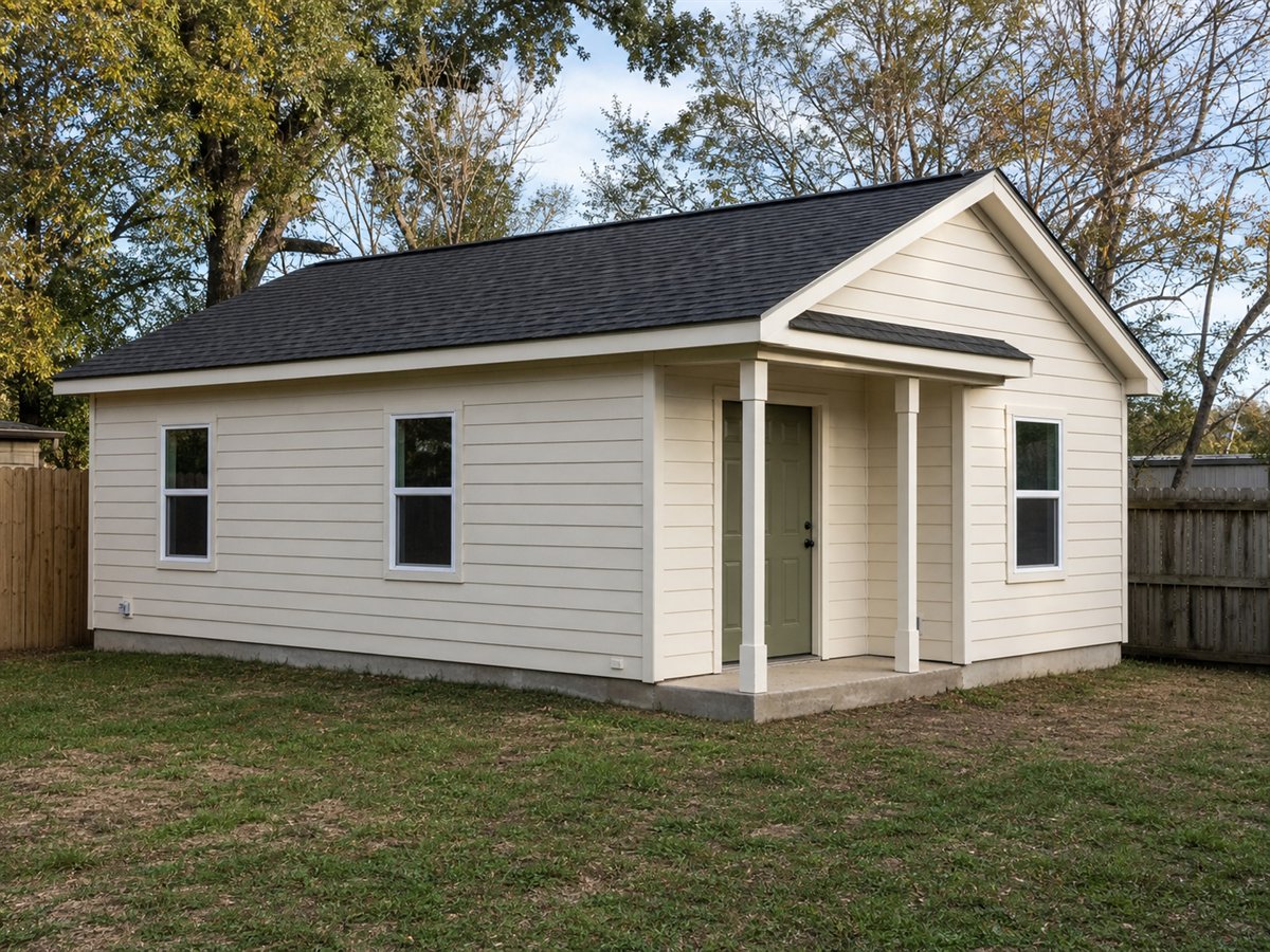 Garden Gate 600, a conceptual 600-square-foot traditional backyard accessory cottage with a $78,500 construction target