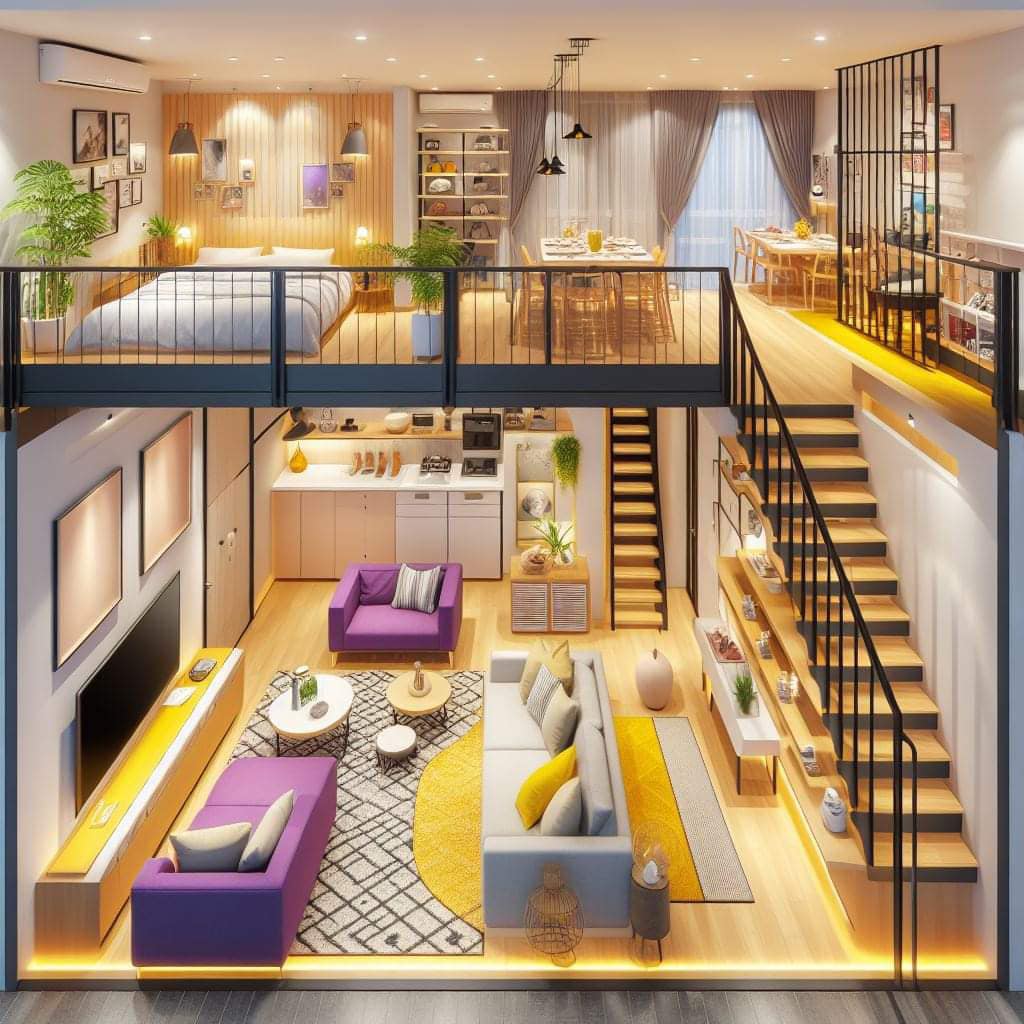 Tiny House Living Room and Loft Design Ideas