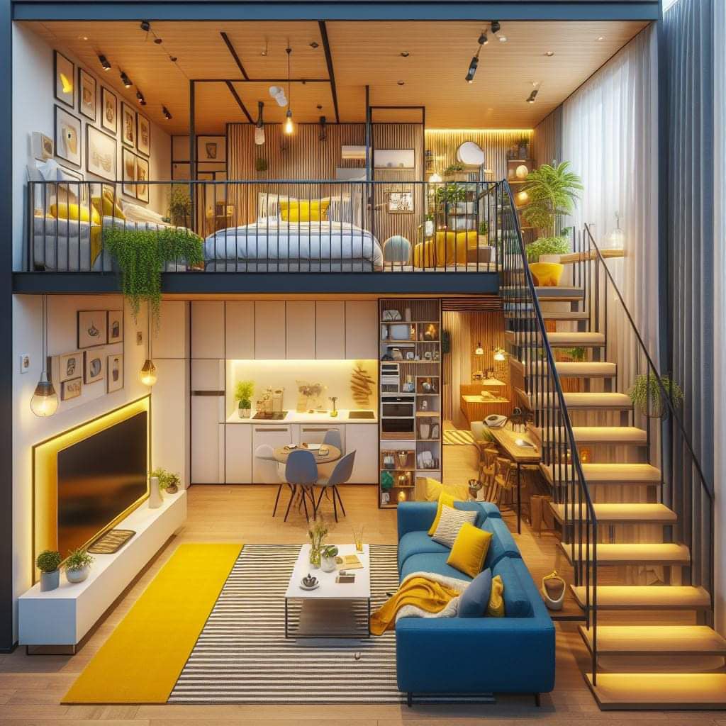 Tiny House Living Room and Loft Design Ideas