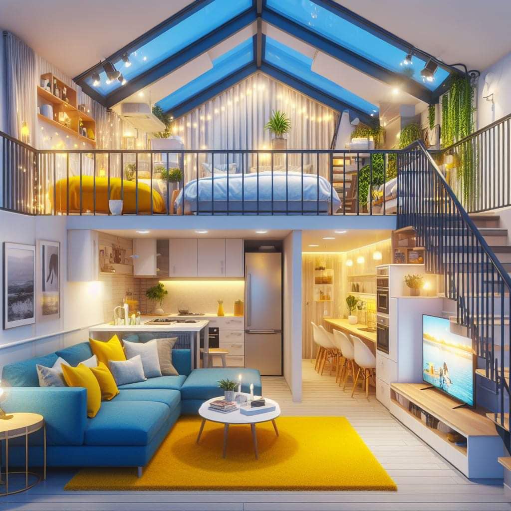 Tiny House Living Room and Loft Design Ideas