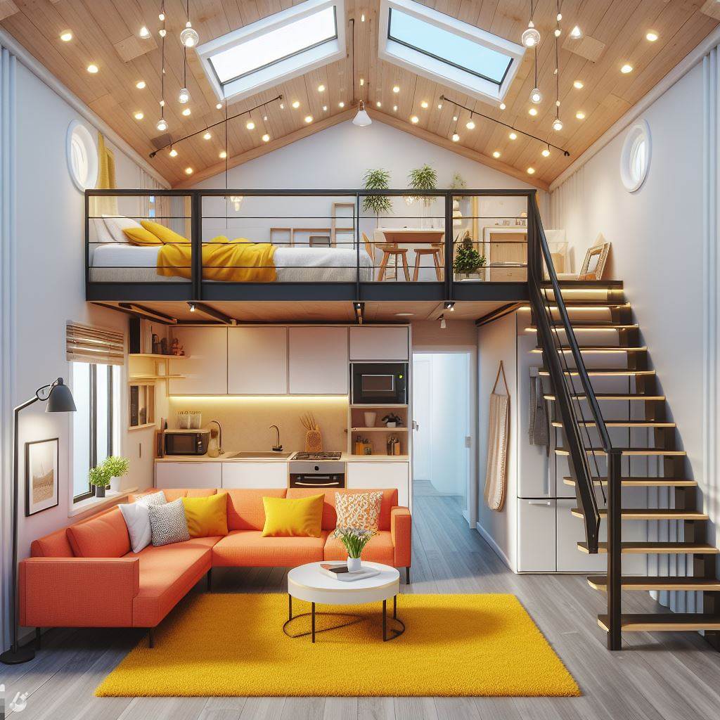 Tiny House Living Room and Loft Design Ideas